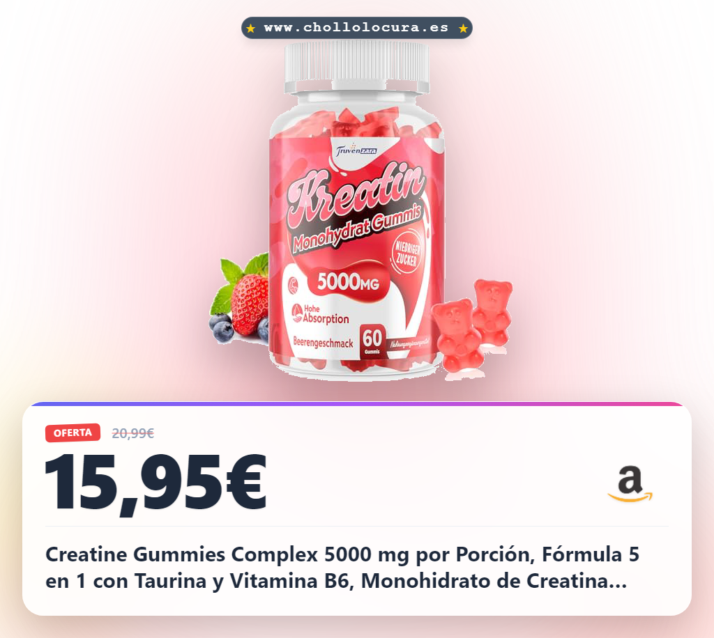 Creatine Gummies Complex 5000 mg por Porción, Fórmula 5 en 1 con Taurina y Vitamina B6, Monohidrato de Creatina Masticable para Hombres y Mujeres, Sabor a Frutos Rojos