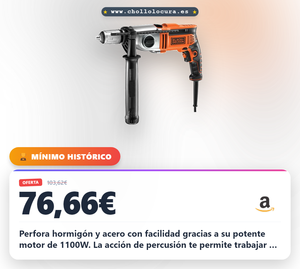 Consigue el taladro percutor 1100W con acción de percusión y sistema reversible al mejor precio