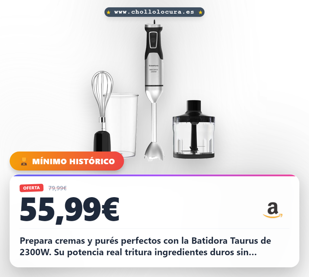 Encuentra la Batidora de Mano Taurus HBA2300X 2300W con picadora y batidor a precio de chollo