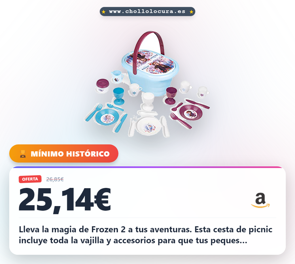 Compra la cesta de picnic Frozen 2 con vajilla completa y pegatinas para tus aventuras infantiles al mejor precio