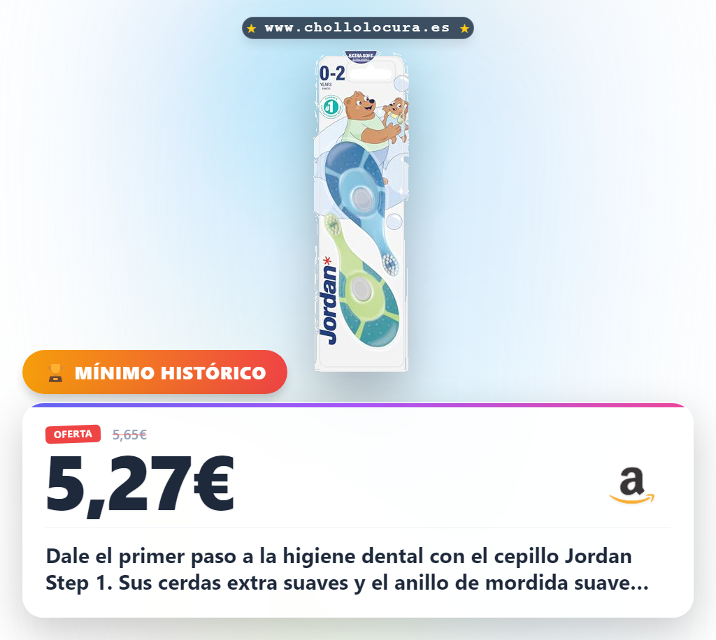 Disfruta el cepillo de dientes Jordan Step 1 para bebé 0-2 años con cerdas extra suaves y anillo de mordida a precio de chollo