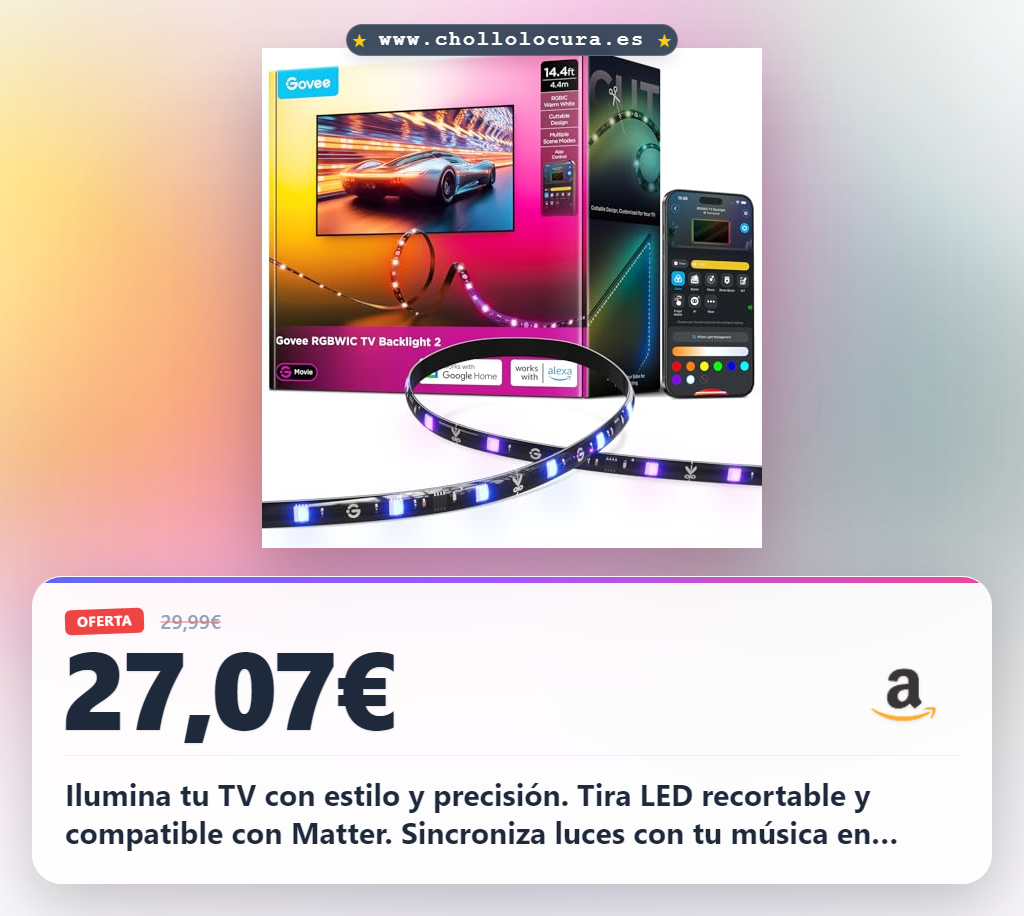 Aprovecha la tira LED TV RGBWIC recortable 4,4m con sincronización musical y control Matter