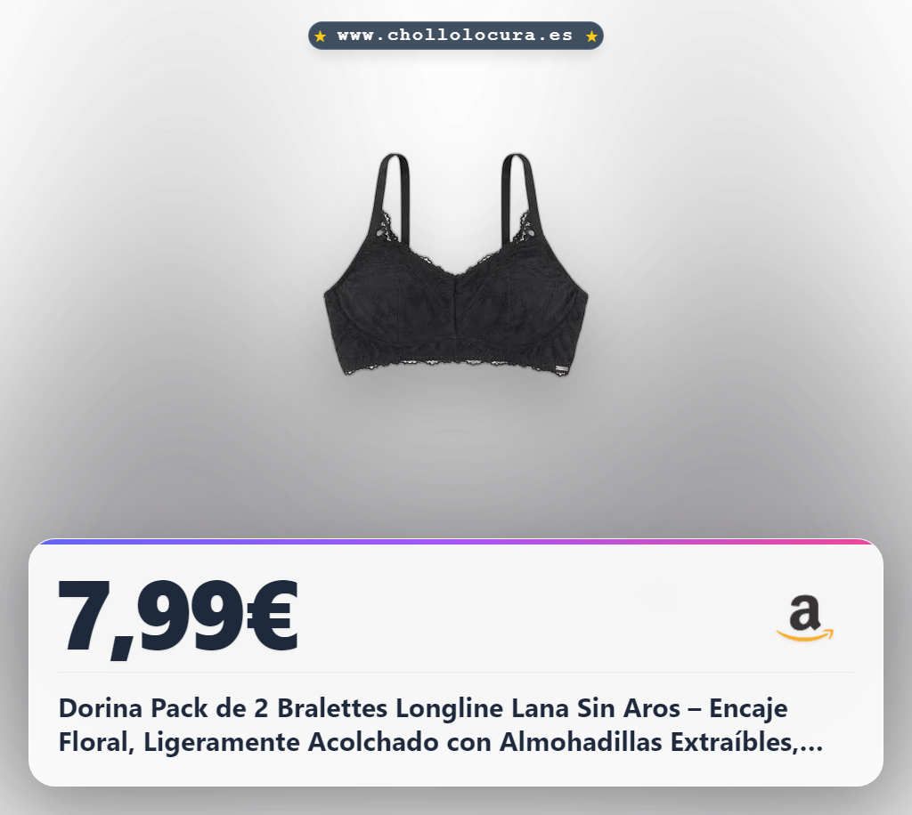 Dorina Pack de 2 Bralettes Longline Lana Sin Aros – Encaje Floral, Ligeramente Acolchado con Almohadillas Extraíbles, Tirantes Ajustables, Diseño Cómodo y Elegante, Verde y Marfil