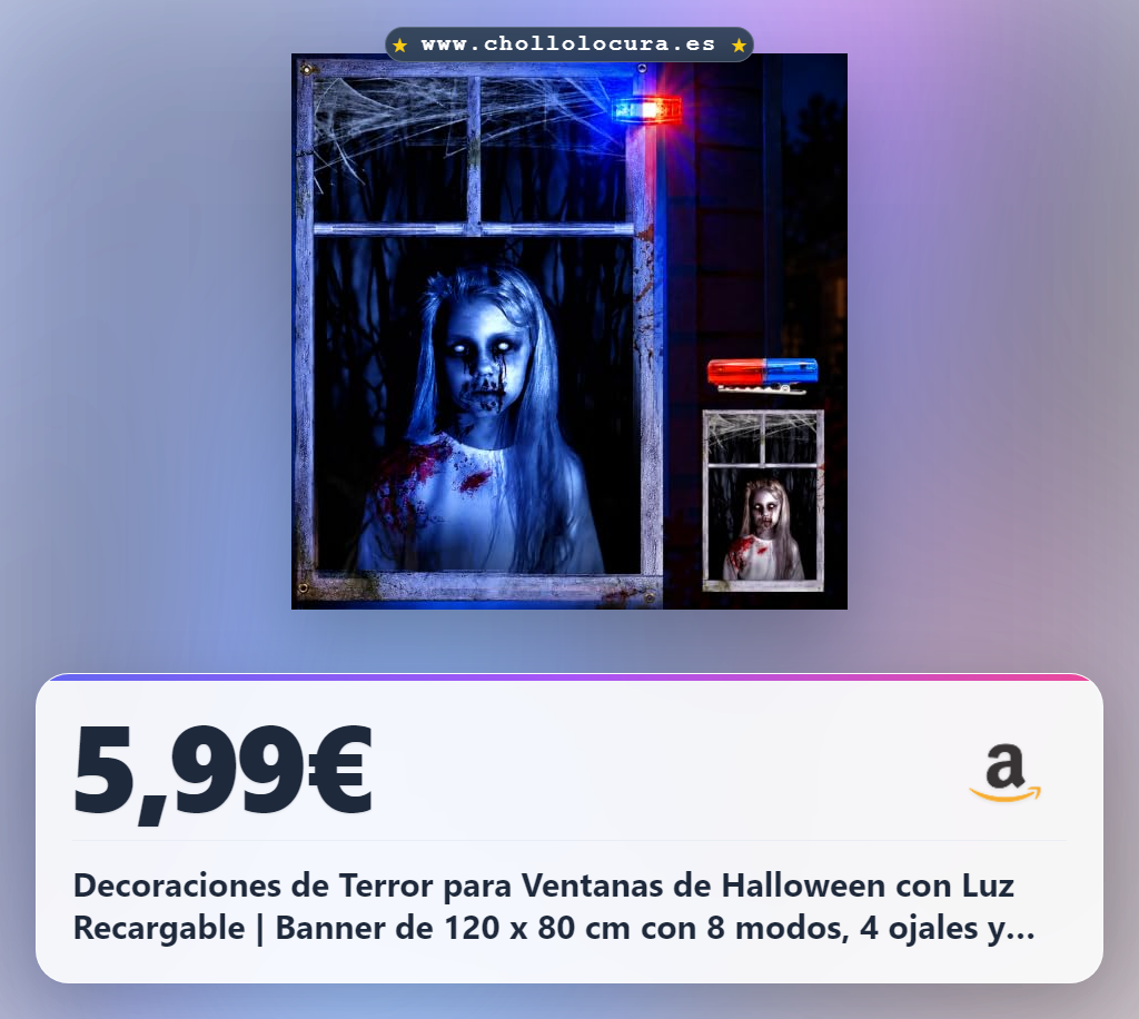 Decoraciones de Terror para Ventanas de Halloween con Luz Recargable | Banner de 120 x 80 cm con 8 modos, 4 ojales y cinta de 10 m para fiestas, entradas y ambientes de casa embrujada