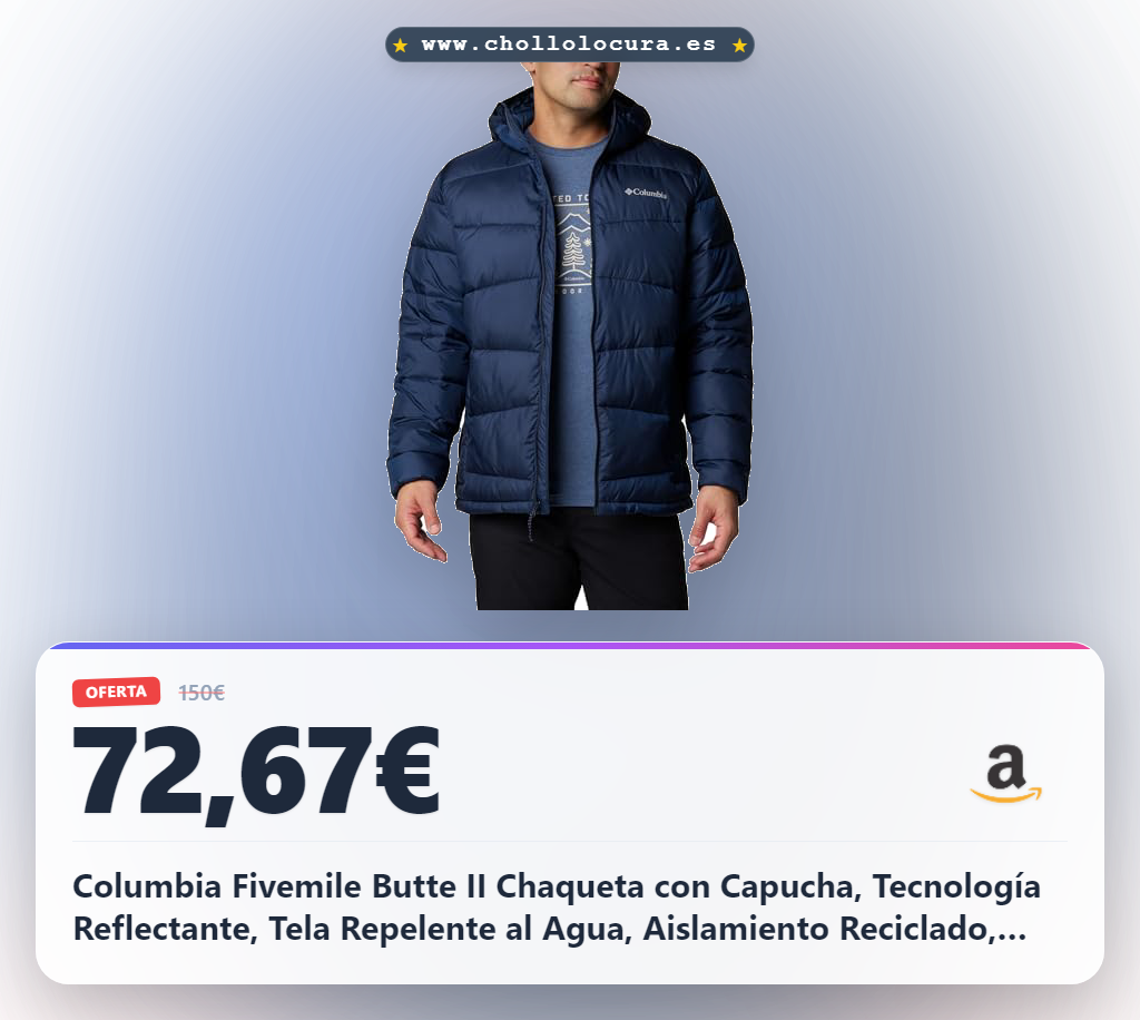 Columbia Fivemile Butte II Chaqueta con Capucha, Tecnología Reflectante, Tela Repelente al Agua, Aislamiento Reciclado, Bolsillos Seguros para las Manos, Ribete en Capucha - Hombre