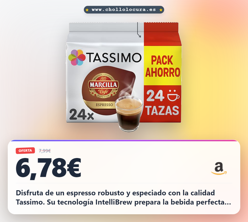 Obtén las 24 cápsulas Tassimo Marcilla Espresso para un café robusto y especiado.