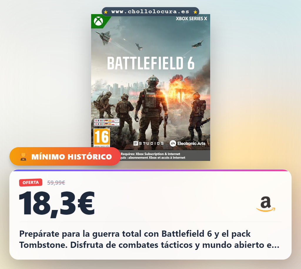 Consigue Battlefield 6 Standard Edition Xbox Series X con el pack Tombstone y Portal en oferta histórica