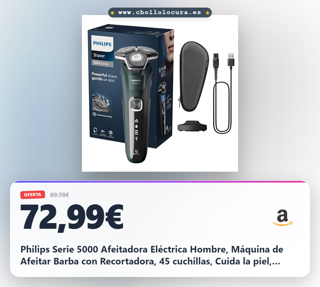 Consigue la afeitadora eléctrica Philips Serie 5000 con 45 cuchillas y tecnología SkinIQ al mejor precio