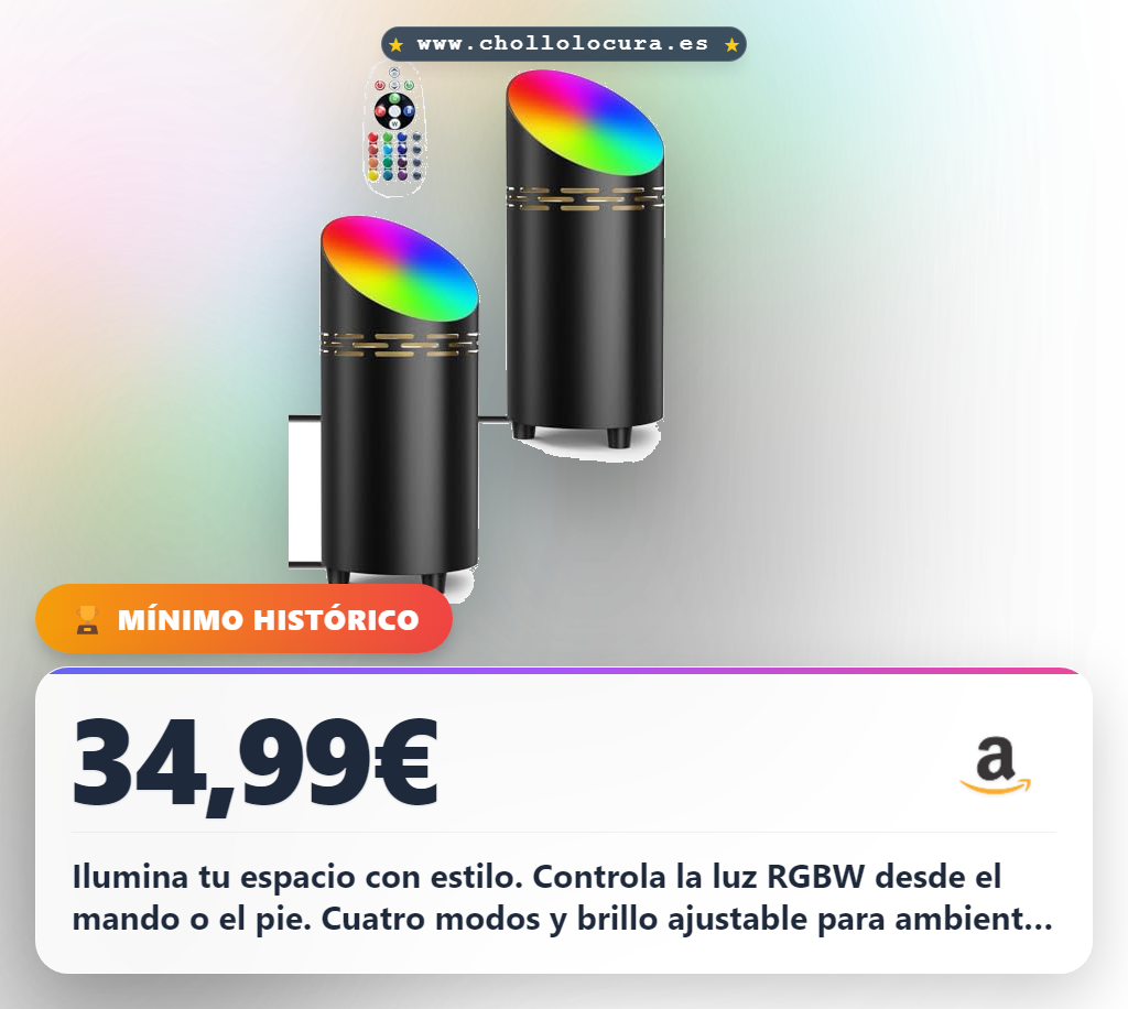 T-SUN RGBW LED Uplight Spot, 3W Lámpara de Suelo con Mando a Distancia/Interruptor de Pie & GU10 Lámpara LED, Lámpara de Pie con 1,8m Cable, RGB Foco para Interiores Plantas Murales(2 Pcs, Negro)