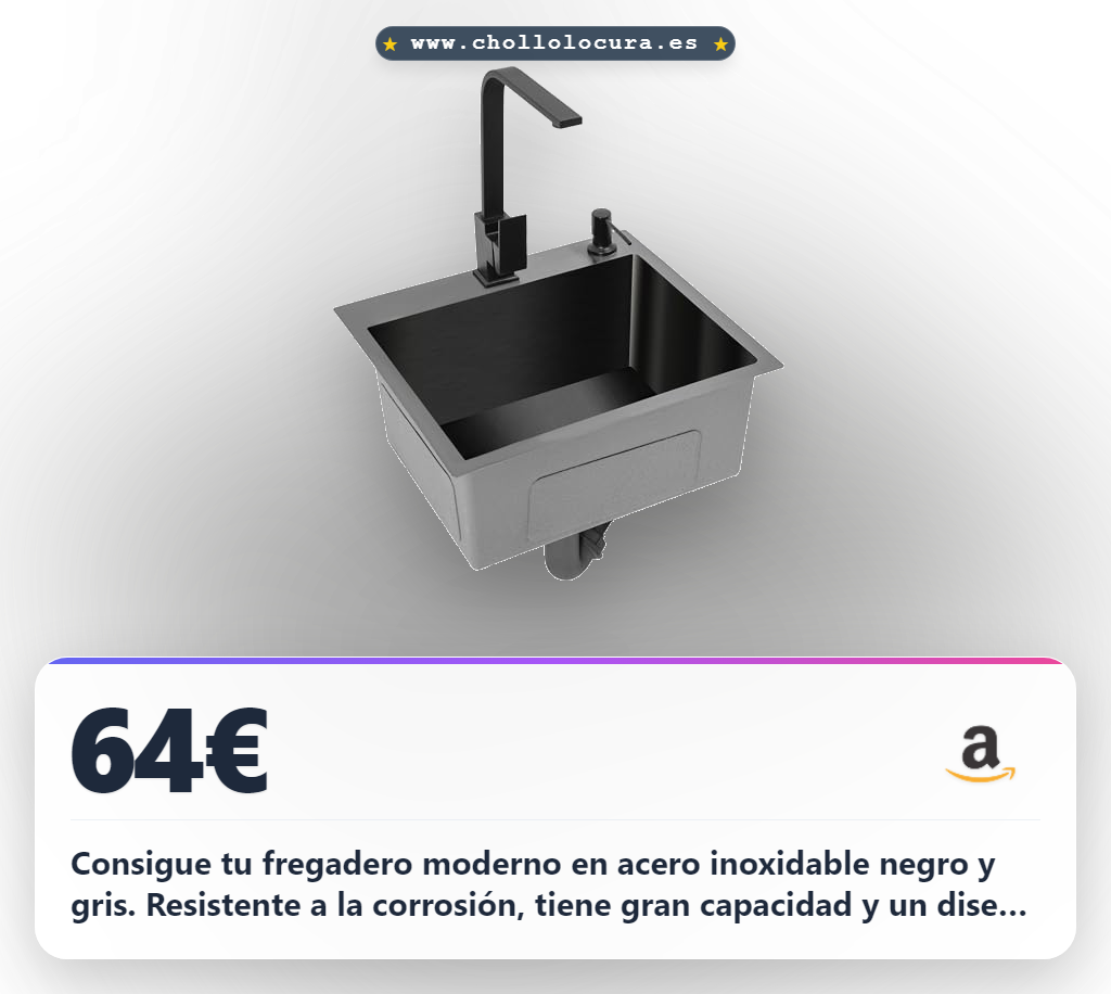 Aprovecha este fregadero de cocina rectangular de acero inoxidable negro y gris con cesta de drenaje y juego completo a precio de chollo