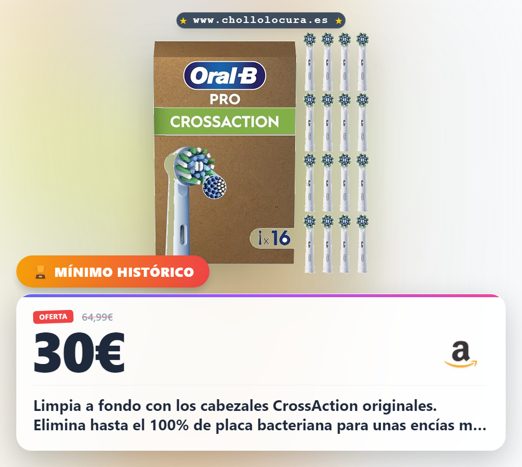 Aprovecha los 16 cabezales originales Oral-B Pro CrossAction para una limpieza profunda al mejor precio