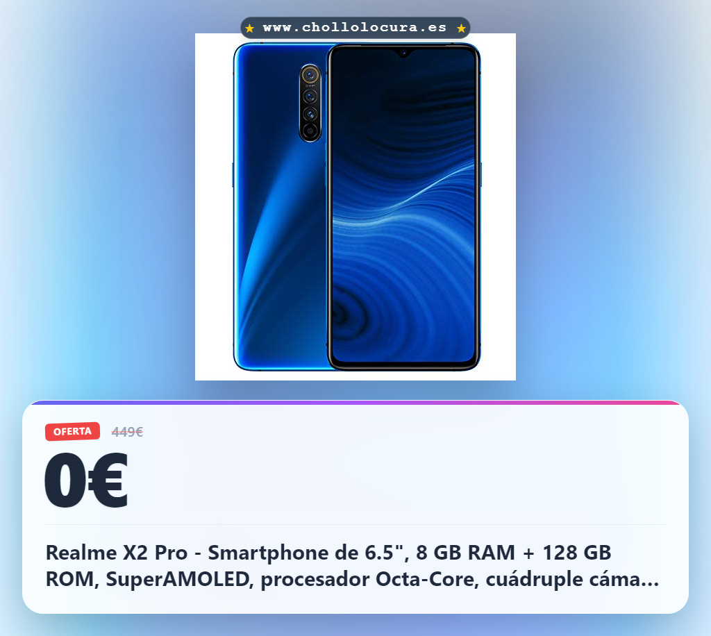 Realme X2 Pro - Smartphone de 6.5", 8 GB RAM + 128 GB ROM, SuperAMOLED, procesador Octa-Core, cuádruple cámara 64 MP + 16 MP, Dual Sim, Azul (Neptune Blue)