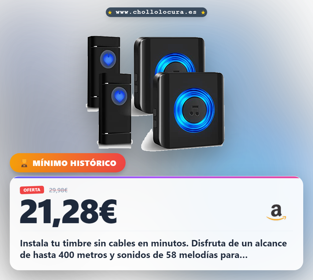 Aprovecha este timbre inalámbrico Satisure IP55 impermeable con largo alcance y 58 melodías en oferta histórica