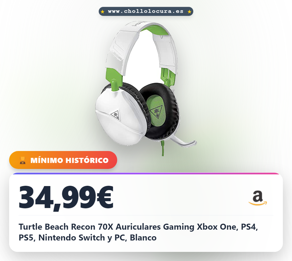 Turtle Beach Recon 70X Auriculares Gaming Xbox One, PS4, PS5, Nintendo Switch y PC, Blanco