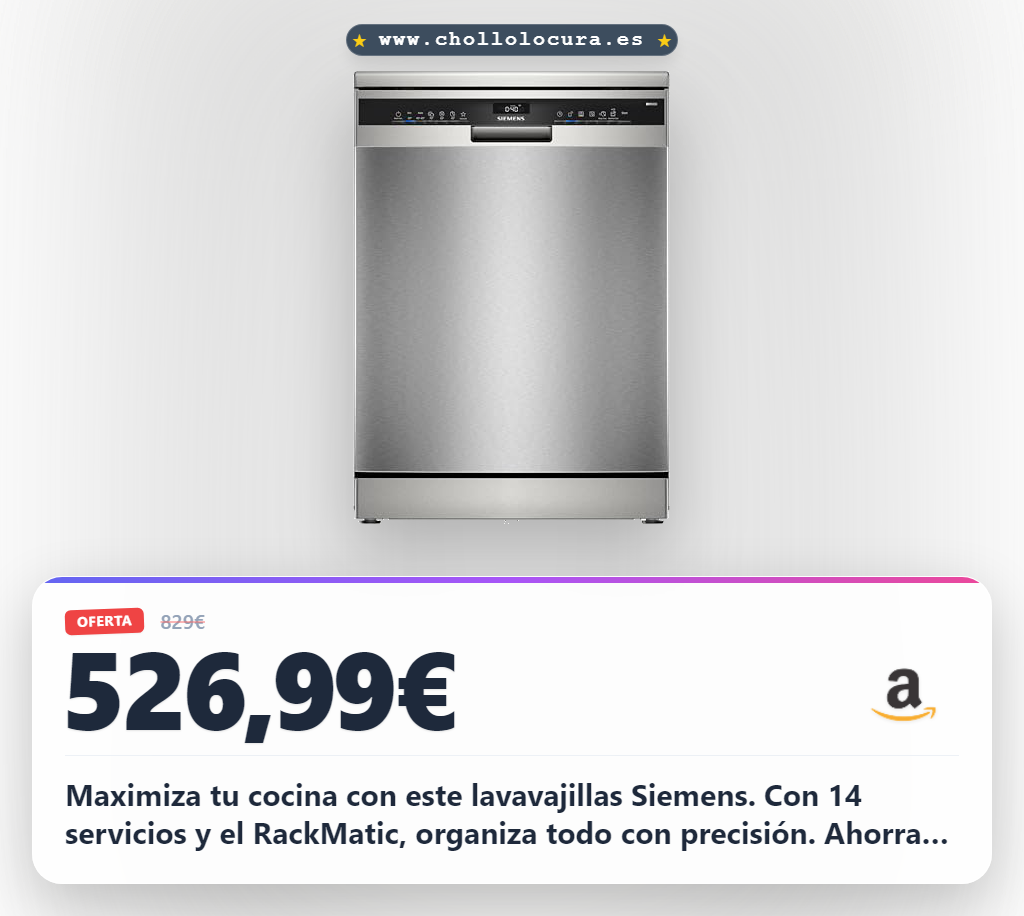 Aprovecha el lavavajillas Siemens iQ300 libre instalación con 14 servicios y silencio total a precio de chollo en oferta histórica del año.