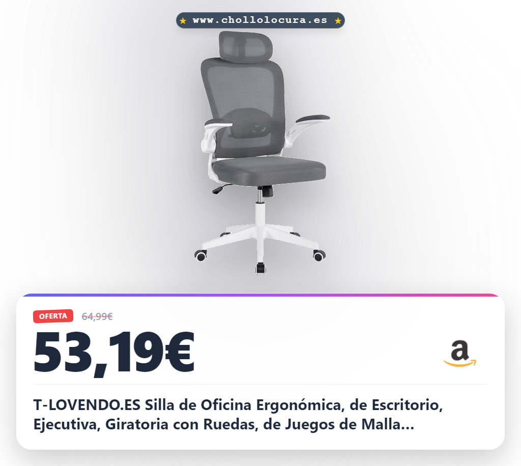 T-LOVENDO.ES Silla de Oficina Ergonómica, de Escritorio, Ejecutiva, Giratoria con Ruedas, de Juegos de Malla Transpirable, con Reposacabezas y Apoyabrazos Ajustable, Soporte Lumbar para Oficina, Casa