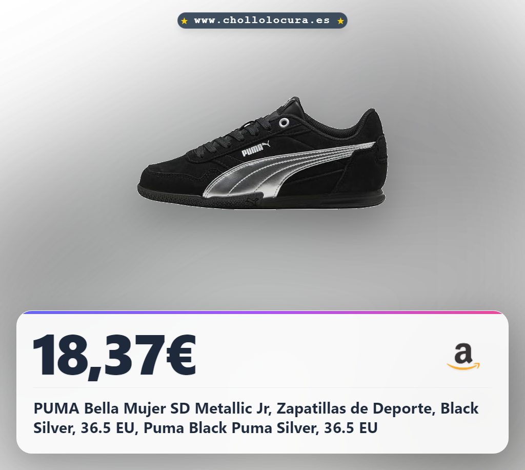 PUMA Bella Mujer SD Metallic Jr, Zapatillas de Deporte, Black Silver, 36.5 EU, Puma Black Puma Silver, 36.5 EU