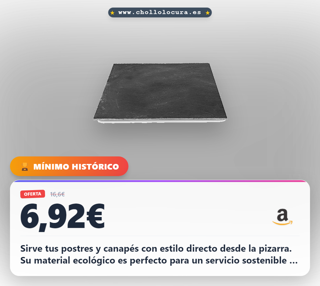 Consigue la bandeja pizarra Lacor 40x40x0.5 cm ecológica y resistente para servir postres al mejor precio del año.