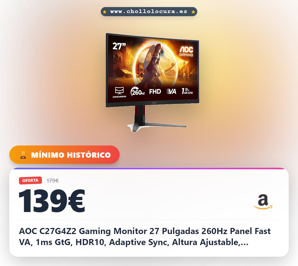 AOC C27G4Z2 Gaming Monitor 27 Pulgadas 260Hz Panel Fast VA, 1ms GtG, HDR10, Adaptive Sync, Altura Ajustable, (1920x1080 HDMI 2X 2.0 DP 1x 1.4) Negro
