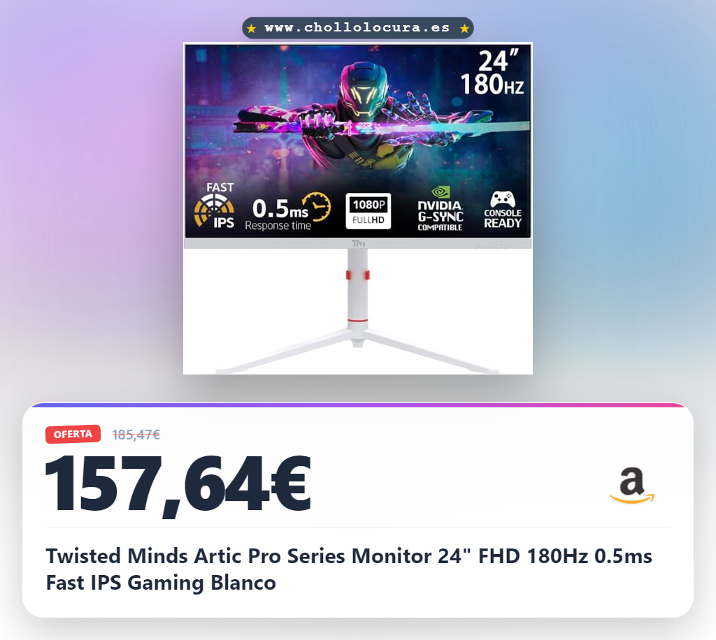 Twisted Minds Artic Pro Series Monitor 24" FHD 180Hz 0.5ms Fast IPS Gaming Blanco