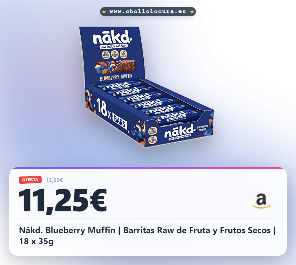 Nākd. Blueberry Muffin | Barritas Raw de Fruta y Frutos Secos | 18 x 35g
