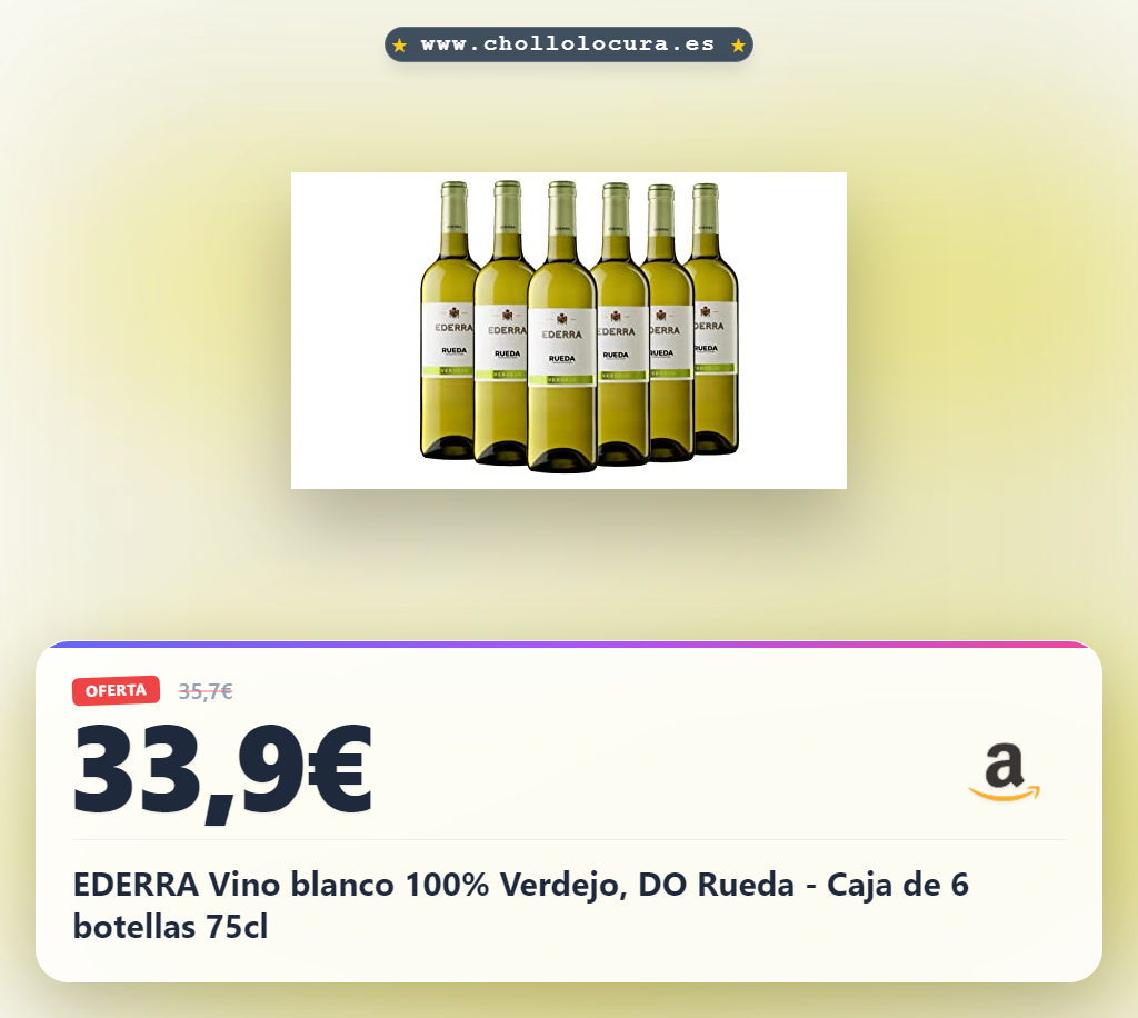 EDERRA Vino blanco 100% Verdejo, DO Rueda - Caja de 6 botellas 75cl