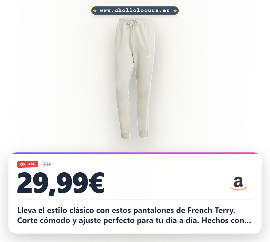 Consigue el pantalón French Terry Adidas Uomo Essential con diseño clásico y material reciclado al mejor precio