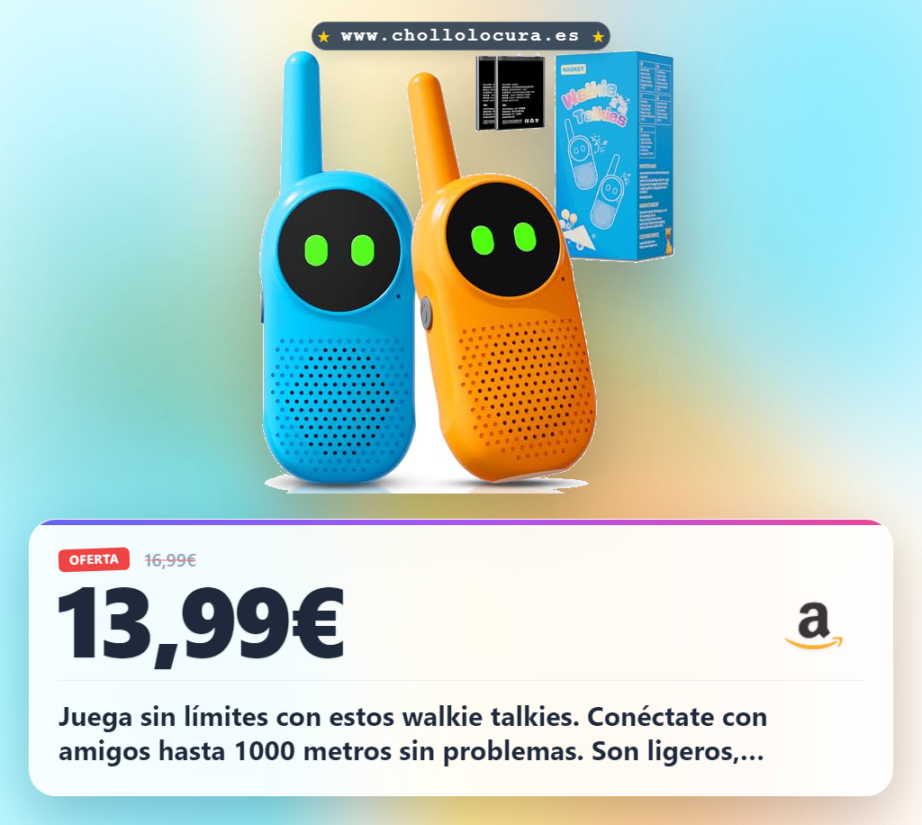Aprovecha este walkie talkie para niños de 3 a 12 años. Batería recargable y largo alcance a precio de chollo.