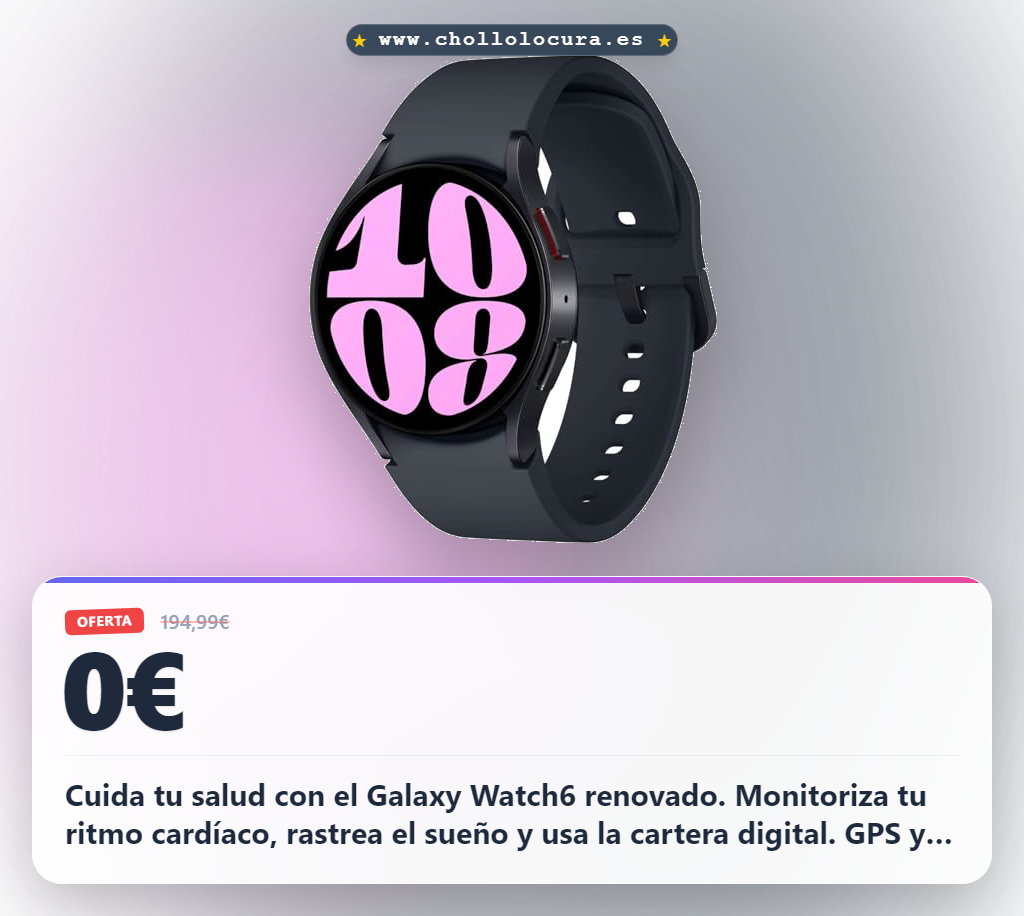 Cuida tu salud con el Galaxy Watch6 renovado. Monitoriza tu ritmo cardíaco, rastrea el sueño y usa la cartera digital. GPS y detección de caídas te dan seguridad. ¡Tecnología premium al mejor precio!