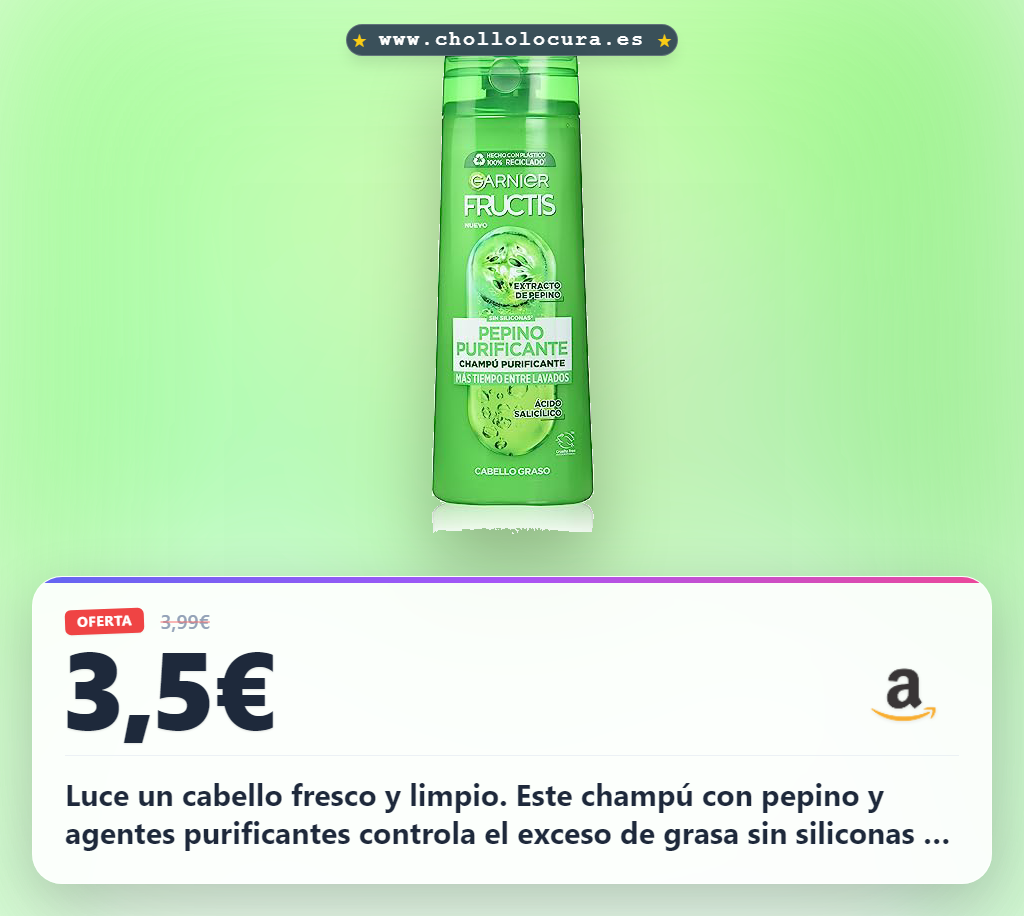 Consigue el champú Garnier Fructis Pure Fresh Pepino. Fórmula sin siliconas para cabello graso. Cabello sano y fresco.