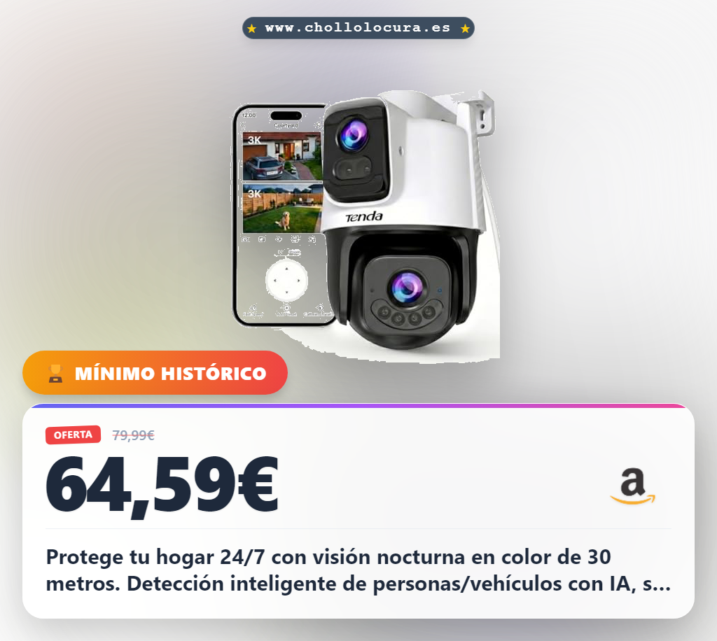 Tenda 5MP+5MP Cámara Vigilancia WiFi Exterior, IA Detección de Personas y Vehículos, Alerta y Seguimiento Automático, Audio Bidireccional, 360° Visión Nocturna en Color, 24/7 Grabación Continua, CH10