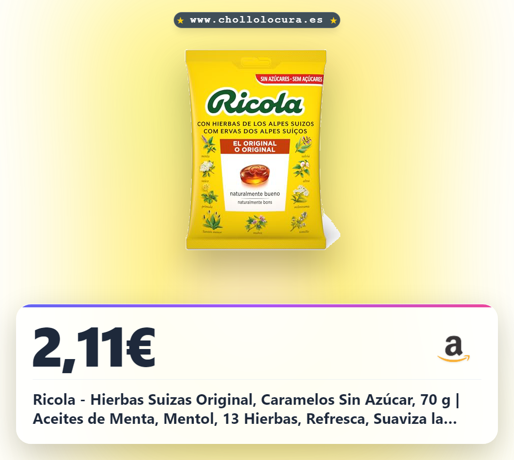 Ricola - Hierbas Suizas Original, Caramelos Sin Azúcar, 70 g | Aceites de Menta, Mentol, 13 Hierbas, Refresca, Suaviza la Garganta, con Edulcorantes, Original, Uso Diario, 70 g