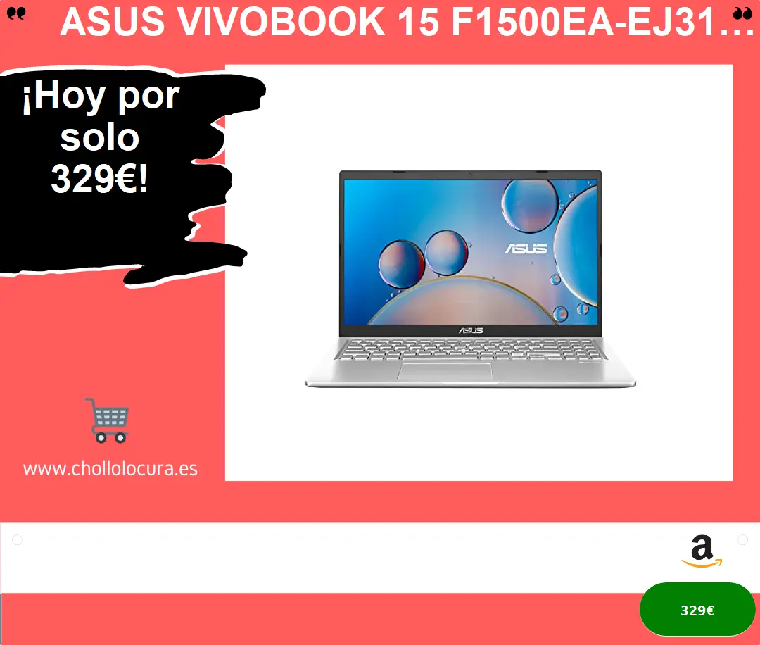 ASUS VivoBook 15 F1500EA-EJ3100 - Ordenador Portátil de 15.6" Full HD (Intel Core i3-1115G4, 8GB RAM, 256GB SSD, UHD Graphics, Sin Sistema operativo) Color Plateado - Teclado QWERTY Español