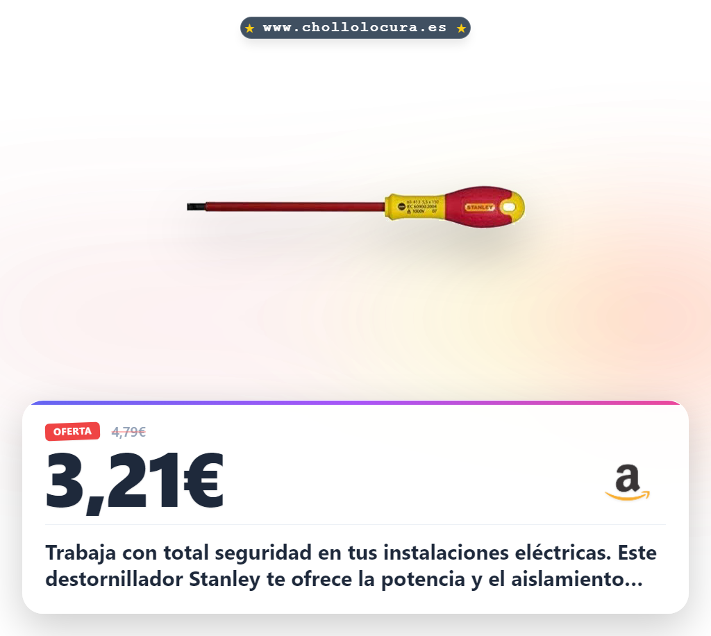 Consigue destornillador Stanley FatMax aislado para instalaciones eléctricas 2.5 x 50 mm en oferta