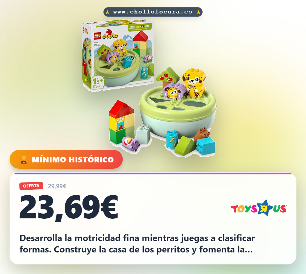 Aprovecha el set LEGO DUPLO Clasificador de Formas Casa de los Perritos para desarrollar la motricidad fina en oferta