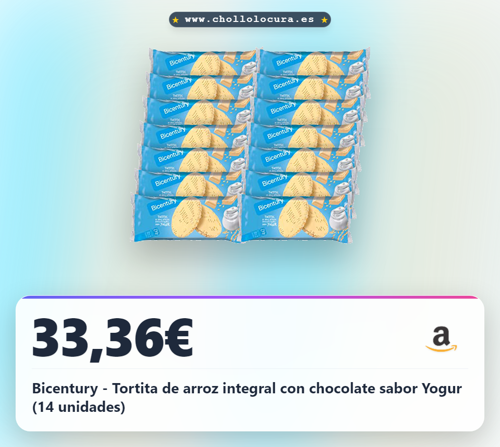 Bicentury - Tortita de arroz integral con chocolate sabor Yogur (14 unidades)