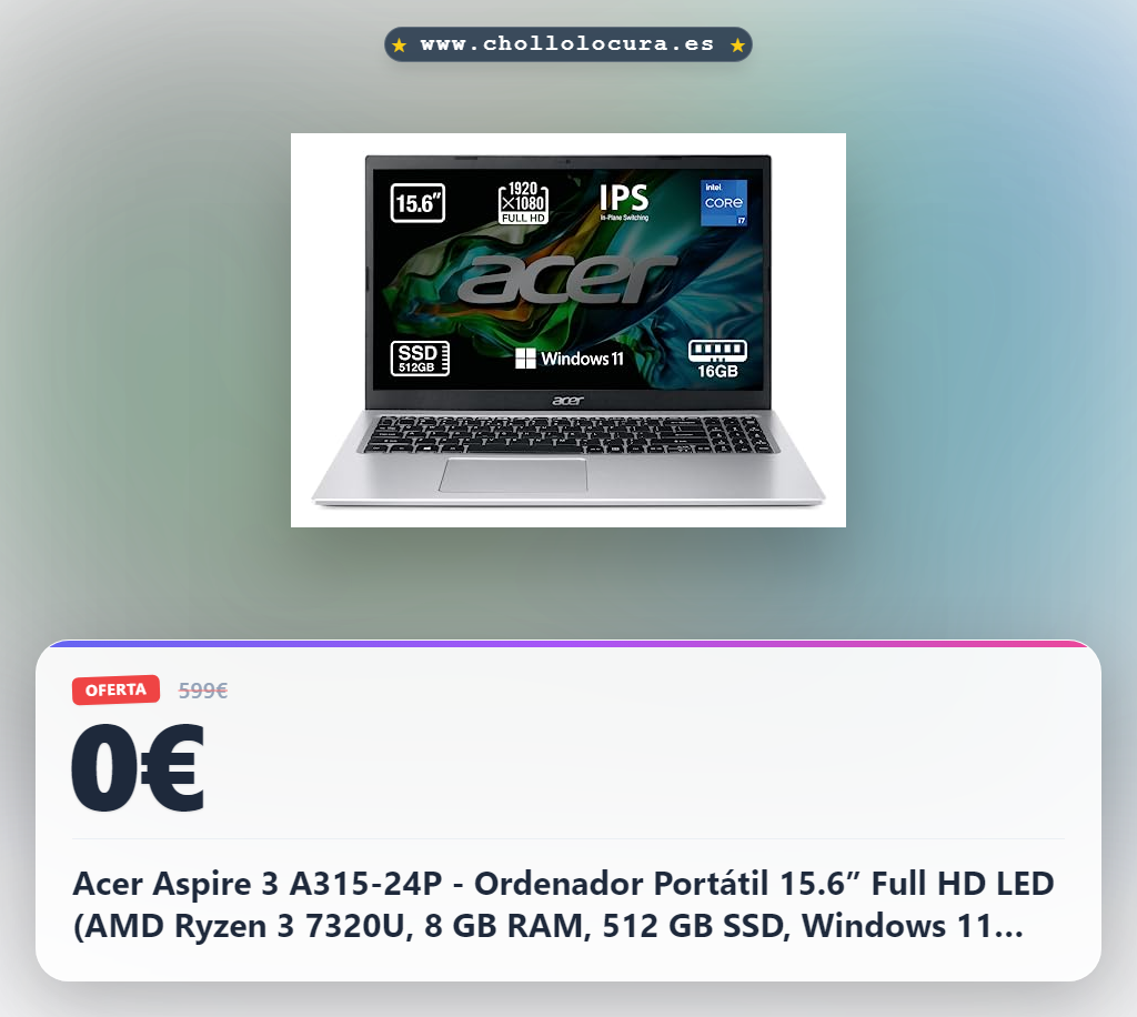 Acer Aspire 3 A315-24P - Ordenador Portátil 15.6” Full HD LED (AMD Ryzen 3 7320U, 8 GB RAM, 512 GB SSD, Windows 11 Home) Color Negro - Teclado QWERTY Español