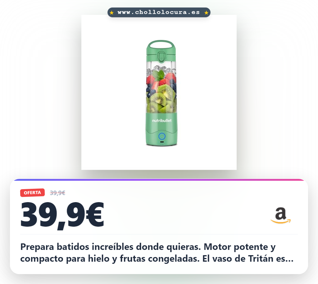 Aprovecha esta batidora portátil NBP003LG con cuchilla de 4 puntas y vaso Tritán para batidos en oferta