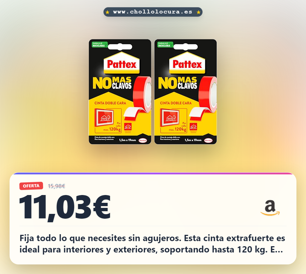 Aprovecha esta cinta adhesiva Pattex extrafuerte doble cara para montaje interior y exterior al mejor precio