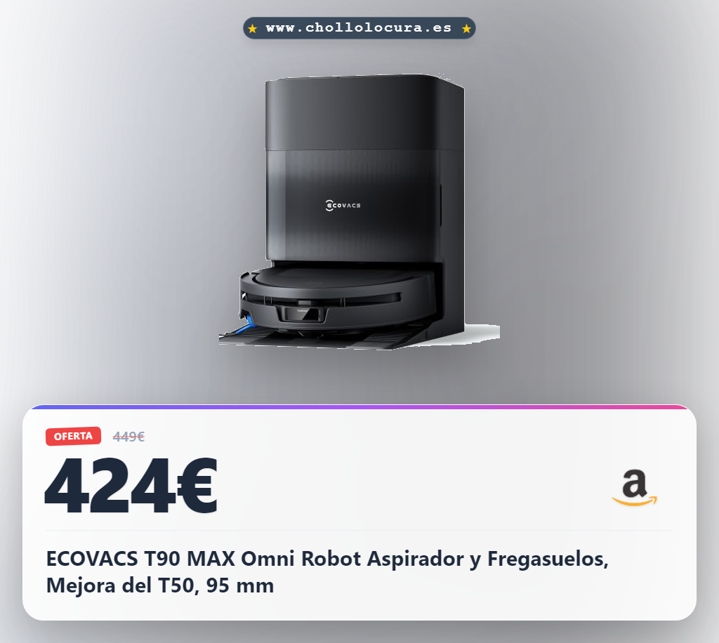 ECOVACS T90 MAX Omni Robot Aspirador y Fregasuelos, Mejora del T50, 95 mm