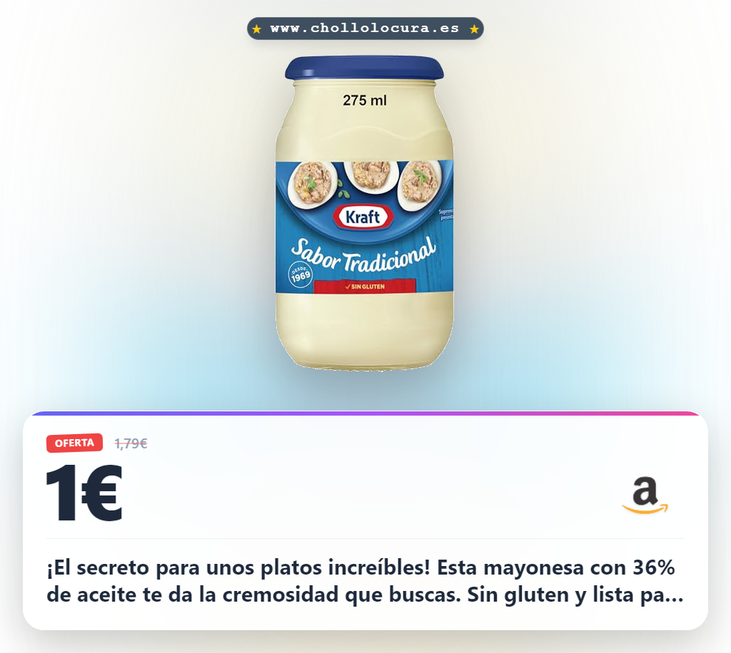 Aprovecha la Kraft Mayonesa tradicional con 36% de aceite y sin gluten al mejor precio