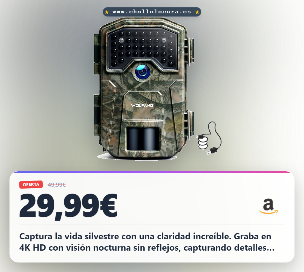 Aprovecha esta cámara de caza WOLFANG 48MP 4K HD nocturna IP66 en oferta histórica para monitoreo de seguridad.