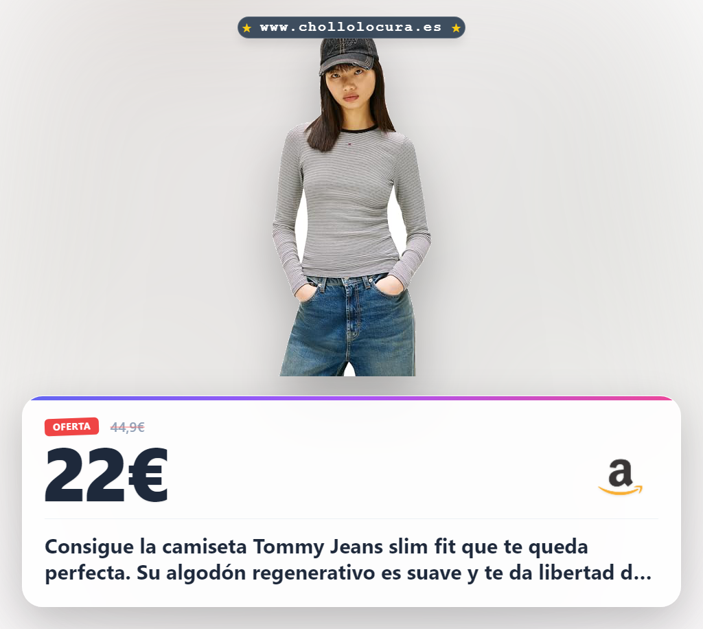 Aprovecha la camiseta Tommy Jeans slim fit de manga larga en algodón rosa a precio de chollo
