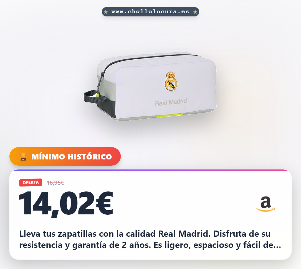 Encuentra el zapatillero Real Madrid 25/26 resistente y fácil de lavar a precio de chollo y con garantía de 2 años.