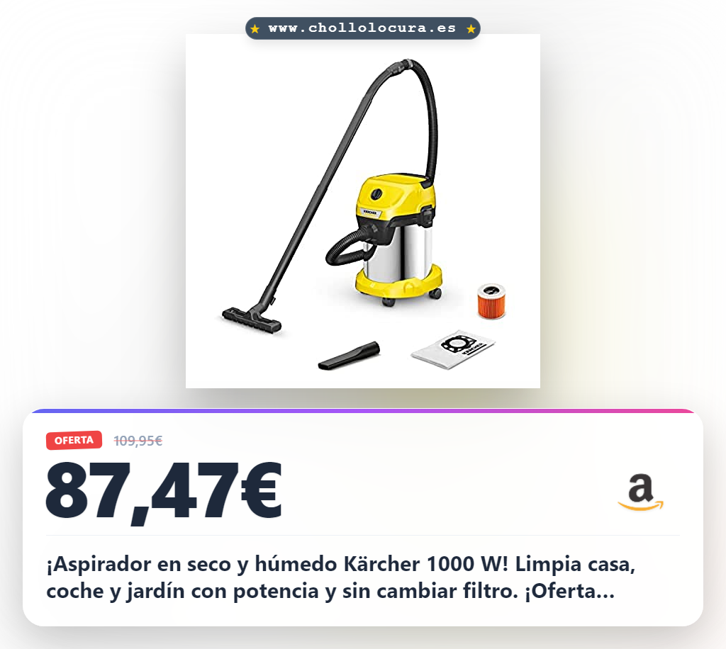 ¡Aspirador en seco y húmedo Kärcher 1000 W! ¡Rendimiento máximo, sin cambiar filtro! ¡Limpia casa, coche, jardín en 1!