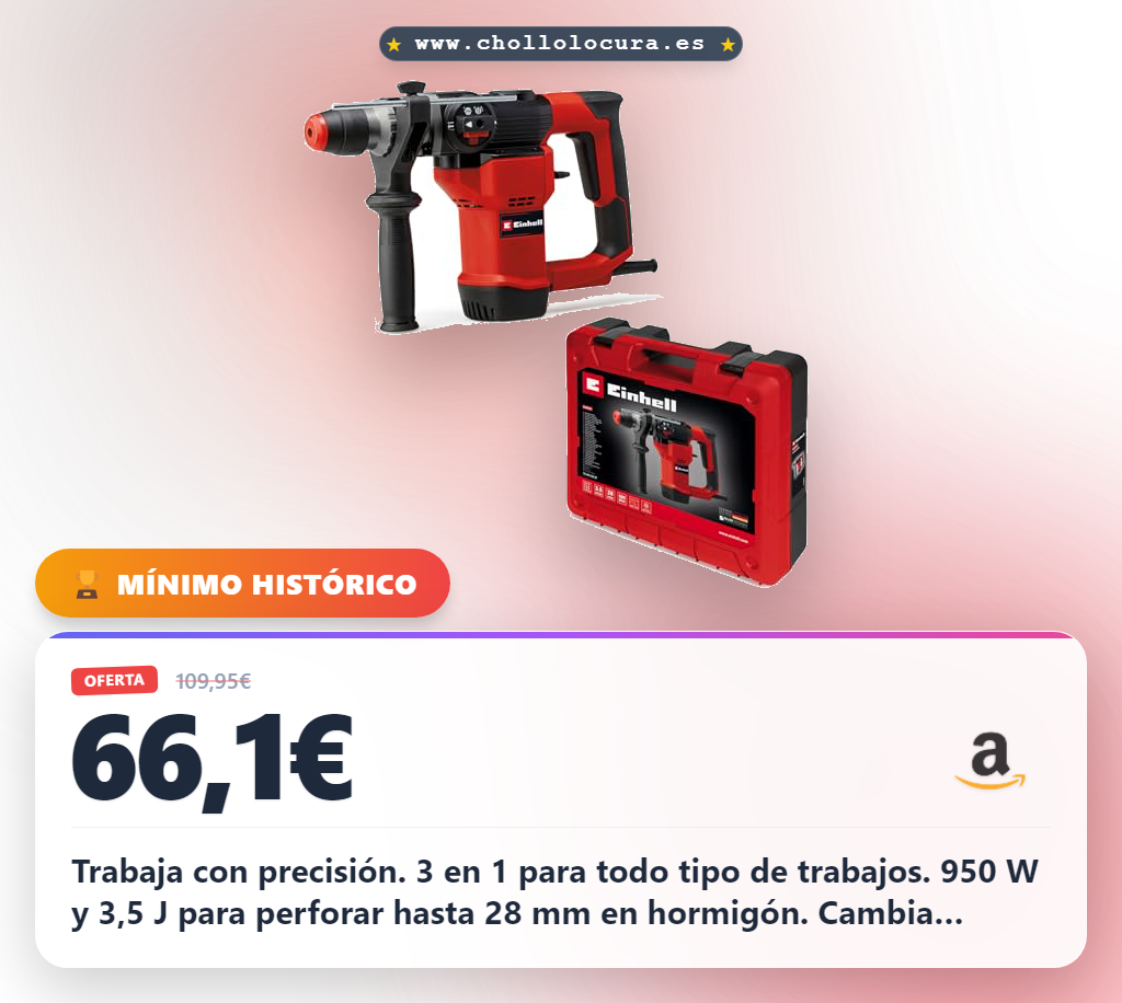 Einhell Martillo perforador TC-RH 28 3F (950 W, 3,5 J, mecanismo percutor neumático, SDS-plus, tope de profundidad, perforación/perforación con percusión/cincelado con fijación, incl. maletín)