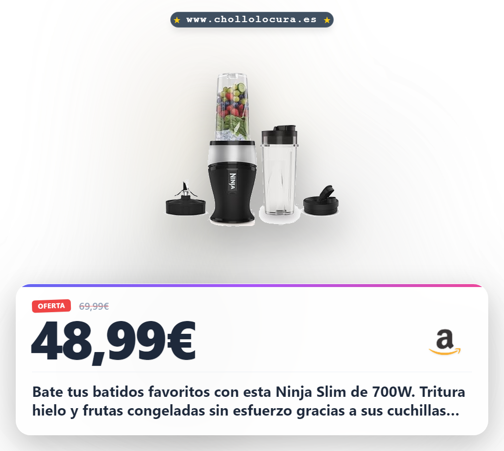 Consigue la batidora de vaso Ninja Slim 700W para smoothies suaves y fáciles de limpiar al mejor precio