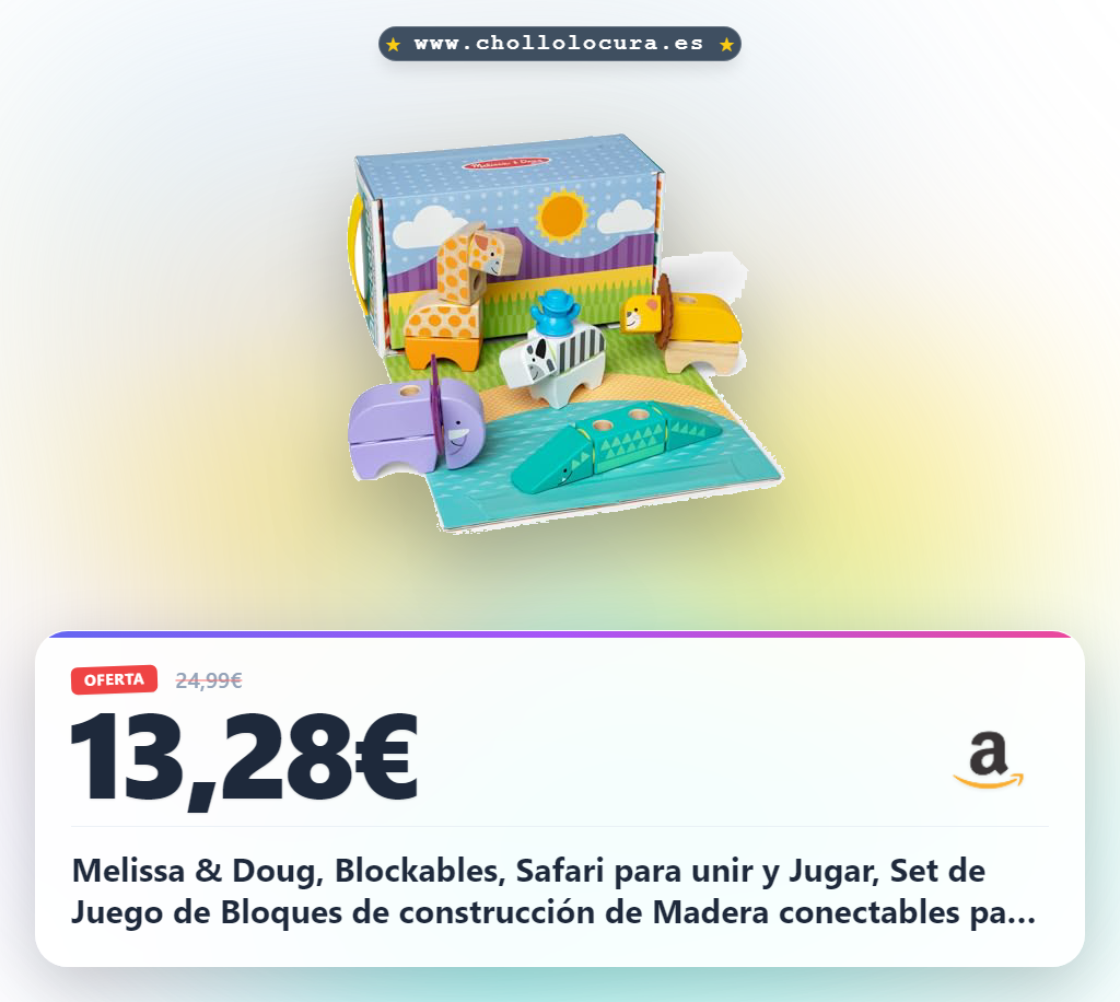 Melissa & Doug, Blockables, Safari para unir y Jugar, Set de Juego de Bloques de construcción de Madera conectables para Mezclar y Combinar, Juguete para niños y niñas en Edad Preescolar (34 Piezas)