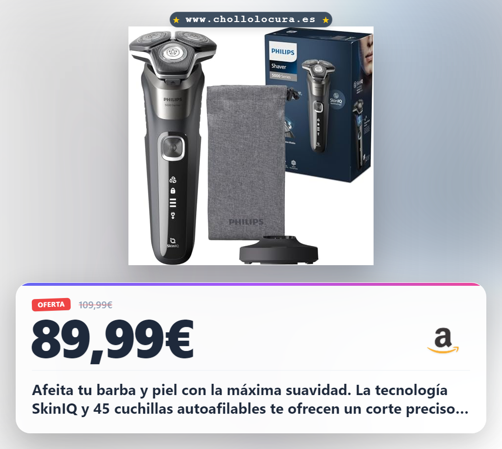 Consigue la afeitadora eléctrica Philips Serie 5000 con 45 cuchillas y recortadora en oferta