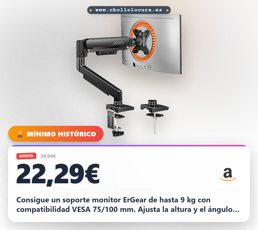 Consigue el soporte monitor ErGear de 13 a 34 pulgadas con gestión de cables y VESA 75x100mm al mejor precio